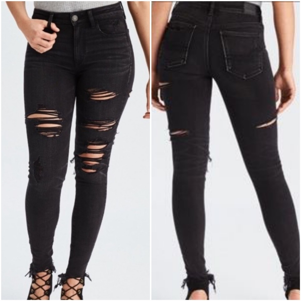American Eagle Super High Rise Ripped Jeggings 6